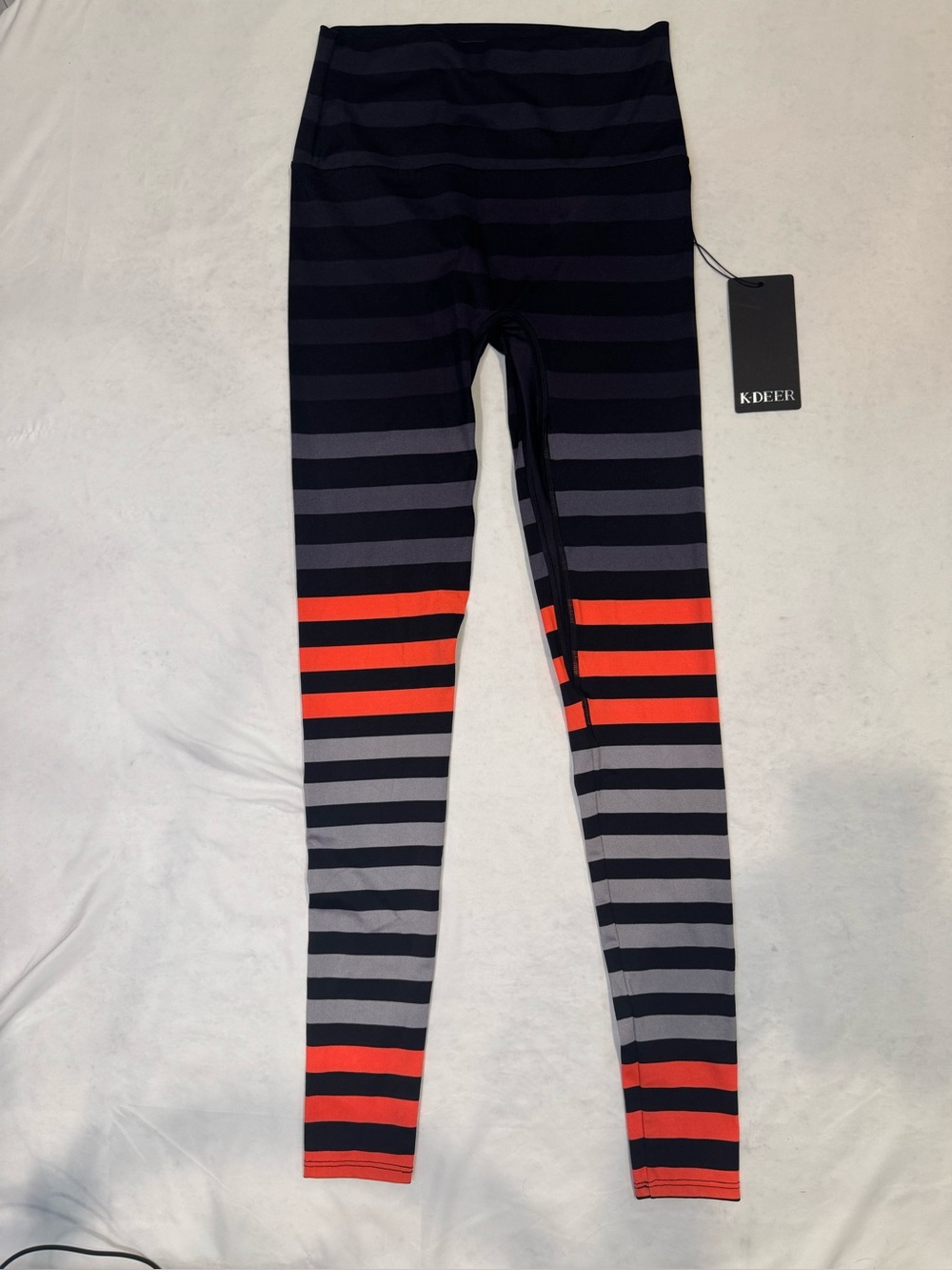 K-DEER Chelsea Stripe Leggings Womens L NWT Signature High Rise Made USA $98